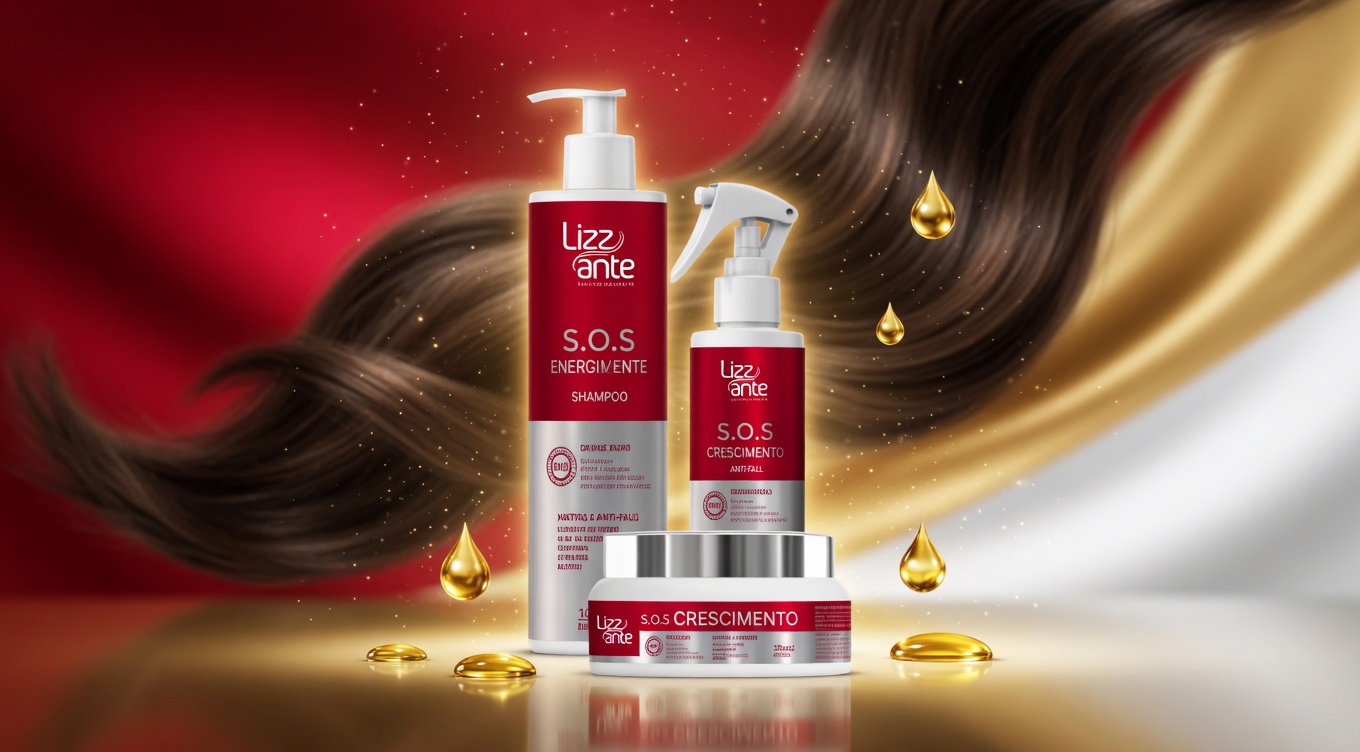 Kit Lizz Ante S.O.S Crescimento com embalagens brancas — Shampoo, Tônico e Máscara